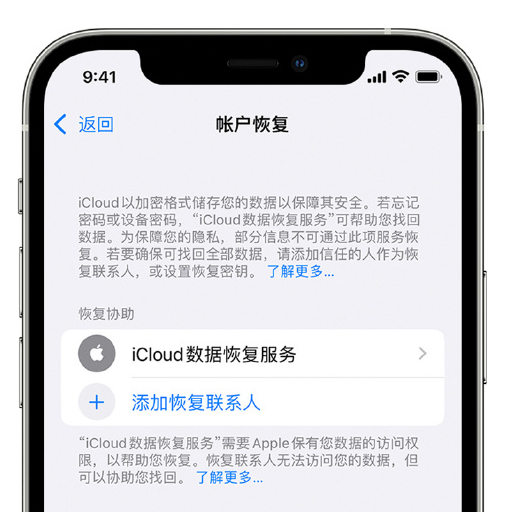 鼎城苹果手机维修分享在 iPhone 上设置帐户恢复联系人的方法 